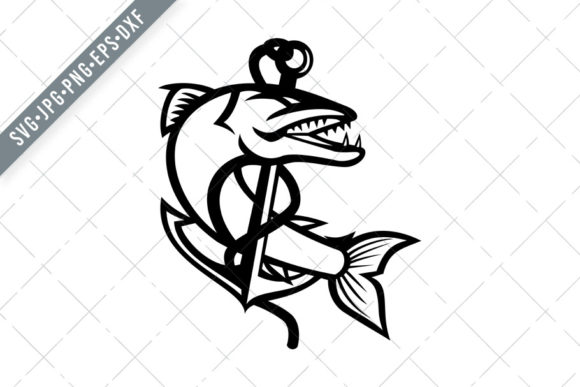 Barracuda Coiling with Rope and Anchor: A Retro Design Asset for Creative Workflows