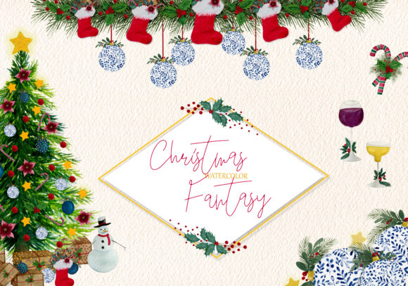 Christmas Fantasy - Watercolor Illustrations: A Complete Winter Design Toolkit