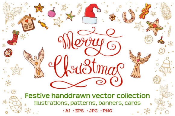 Christmas Set with Festive Handdrawn Elements: A Versatile Digital Resource for Holiday Design