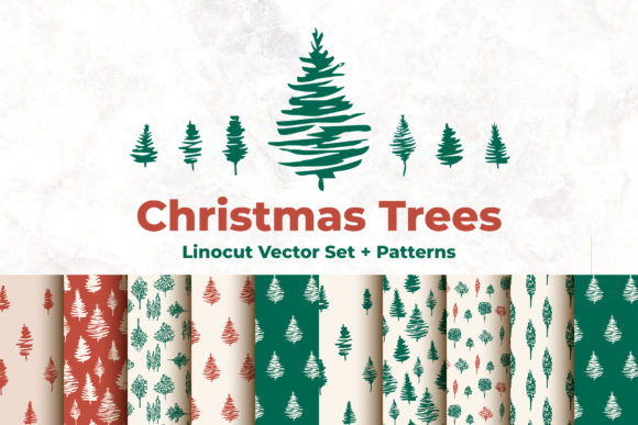 Christmas Trees - Linocut Vector Set: A Strategic Asset for Seasonal Design and Brand Communication