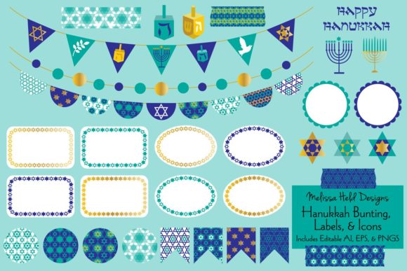 Hanukkah Bunting and Labels Clipart for Creative Projects