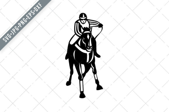 Jockey Racing Thoroughbred Horse: Retro Black and White Design Assets for Creatives
