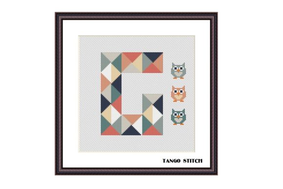 Letter G and Cute Owls Cross Stitch: A Creative Pattern