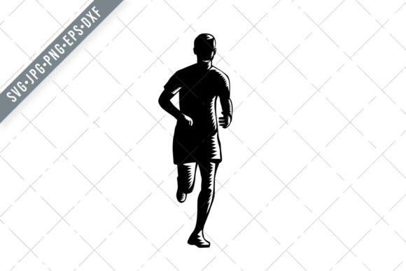 The Enduring Appeal of the Marathon Runner Silhouette Running Front in Woodcut Style