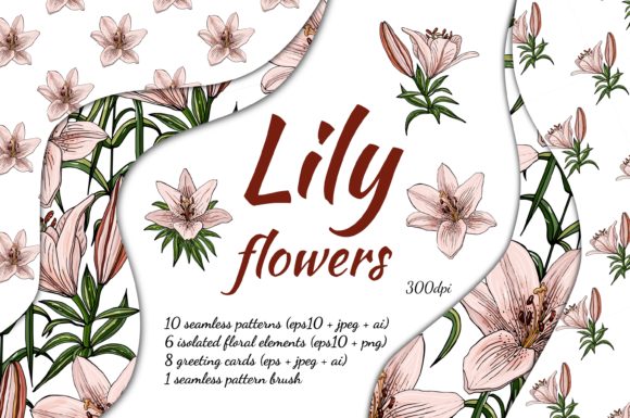 Vector Design Set with Lilies Flowers
