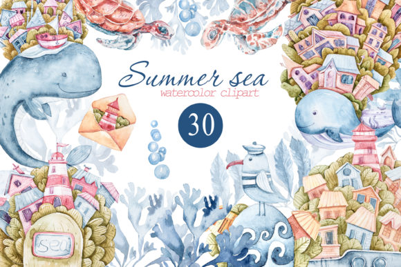 Watercolor Underwater Clipart: Whales and Hand-Painted Ocean Creatures for Your Creative Projects